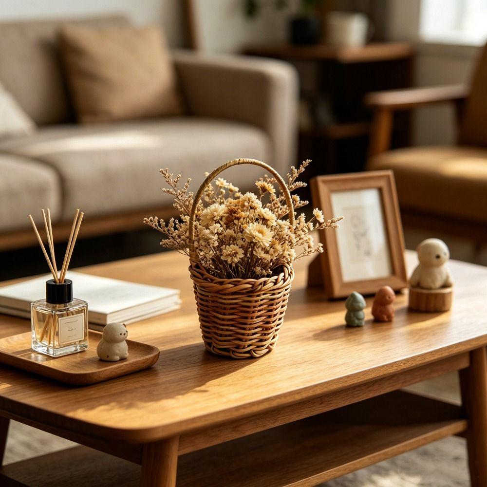 Handwoven Weaving Flower Basket with Handle Braid Storage Baskets  Living Room Decoration