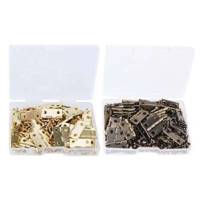 50pcs Miniature Gold Hinges Gold Jewellery Box Hinges with 200pcs Screws Simple Installation for Woodworking Projects