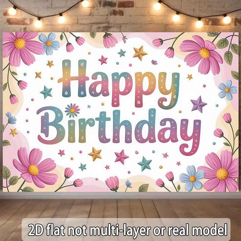 2D Boho Flower Happy Birthday Photography Background for Girls