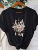 Floral Print Round Neck Top with Botanical Desig Print Tshirt Womens Harajuku Short Sleeve Casual Womens Tshirt Clothing
