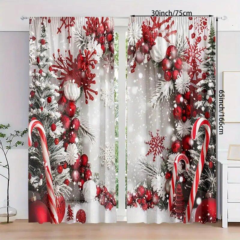 2 Pcs Christmas decorative  print curtains,suitable for bedroom,living room kitchen decoration,home decoration,window decoration