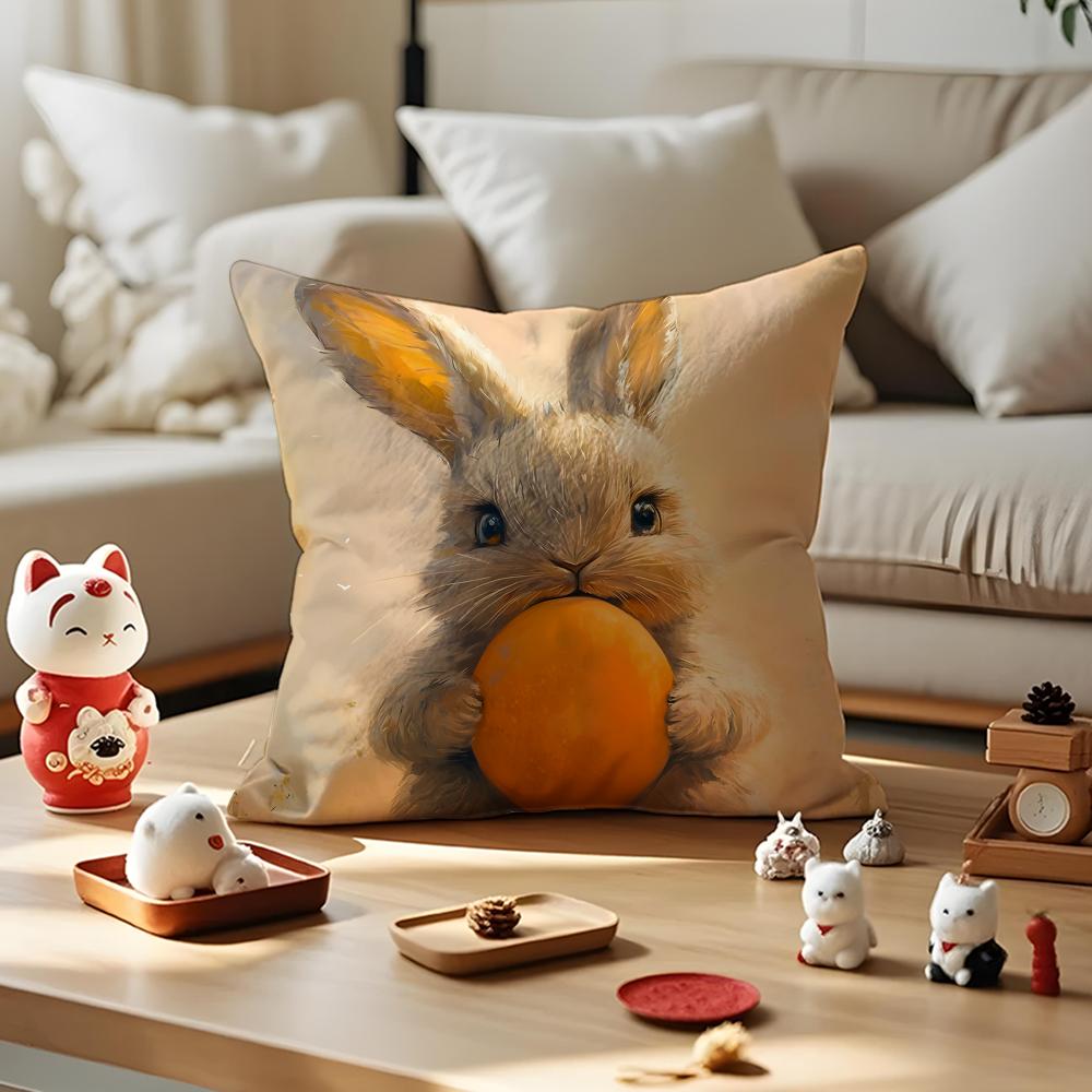 

Rabbit Easter Cushion Cover Silky Short Plush with Invisible Zipper Dustproof Sofa Pillow Case for Home Decor 40x40cm 16x16in