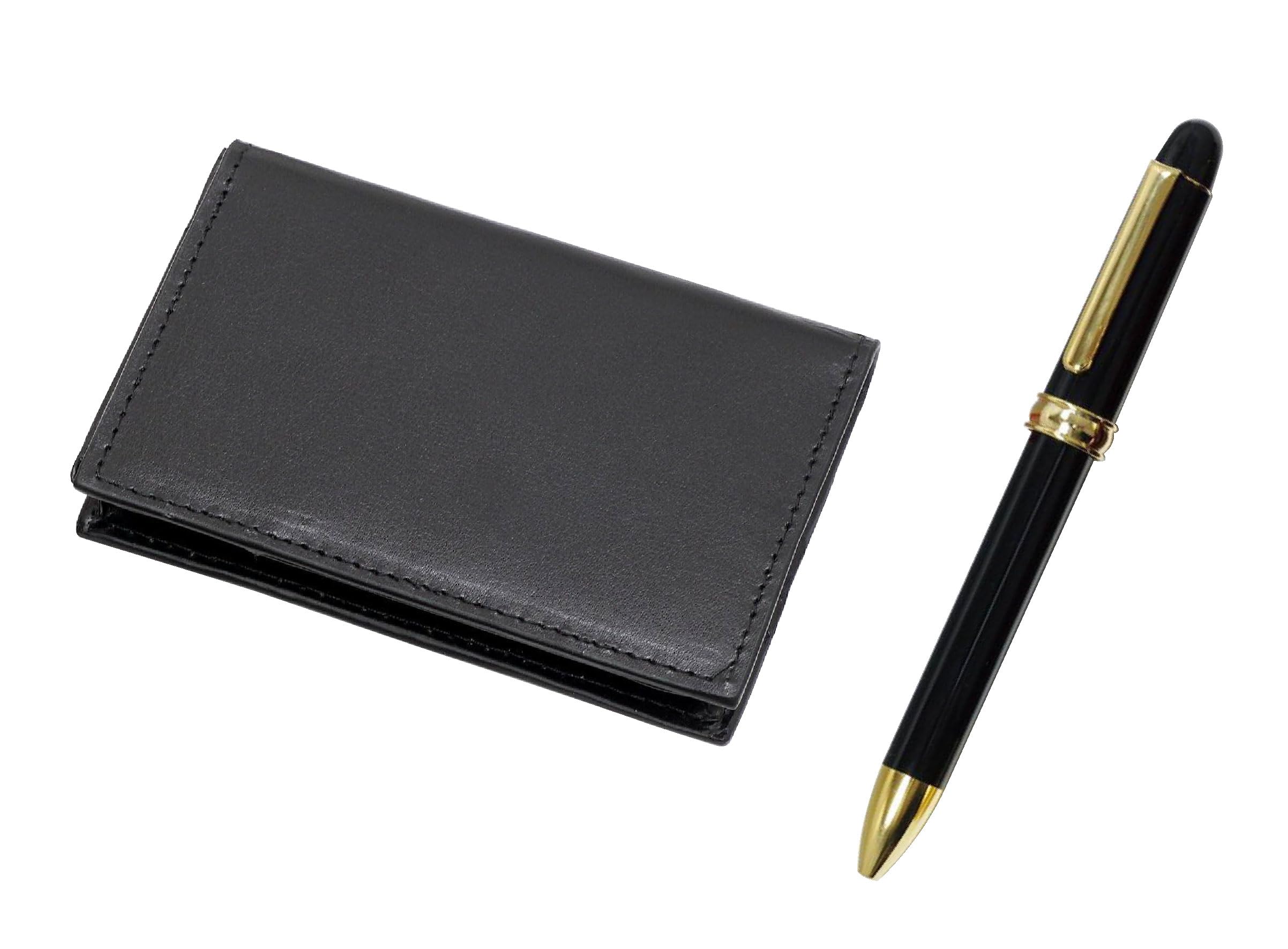 

Переработанная коровья кожа, визитница с вращающейся шариковой ручкой, 4 кармана, двухцветная (2C600), Черный, T23-LS030B-2C600-B чёрный