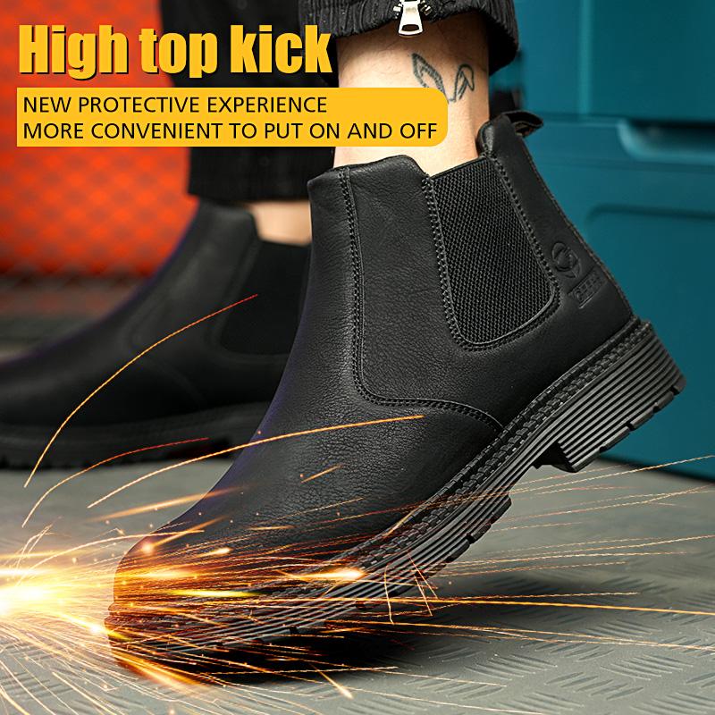 Men Safety Boots Steel Toe Shoes Work Shoes Leather Boots Indestructible Shoes Puncture-Proof Boots