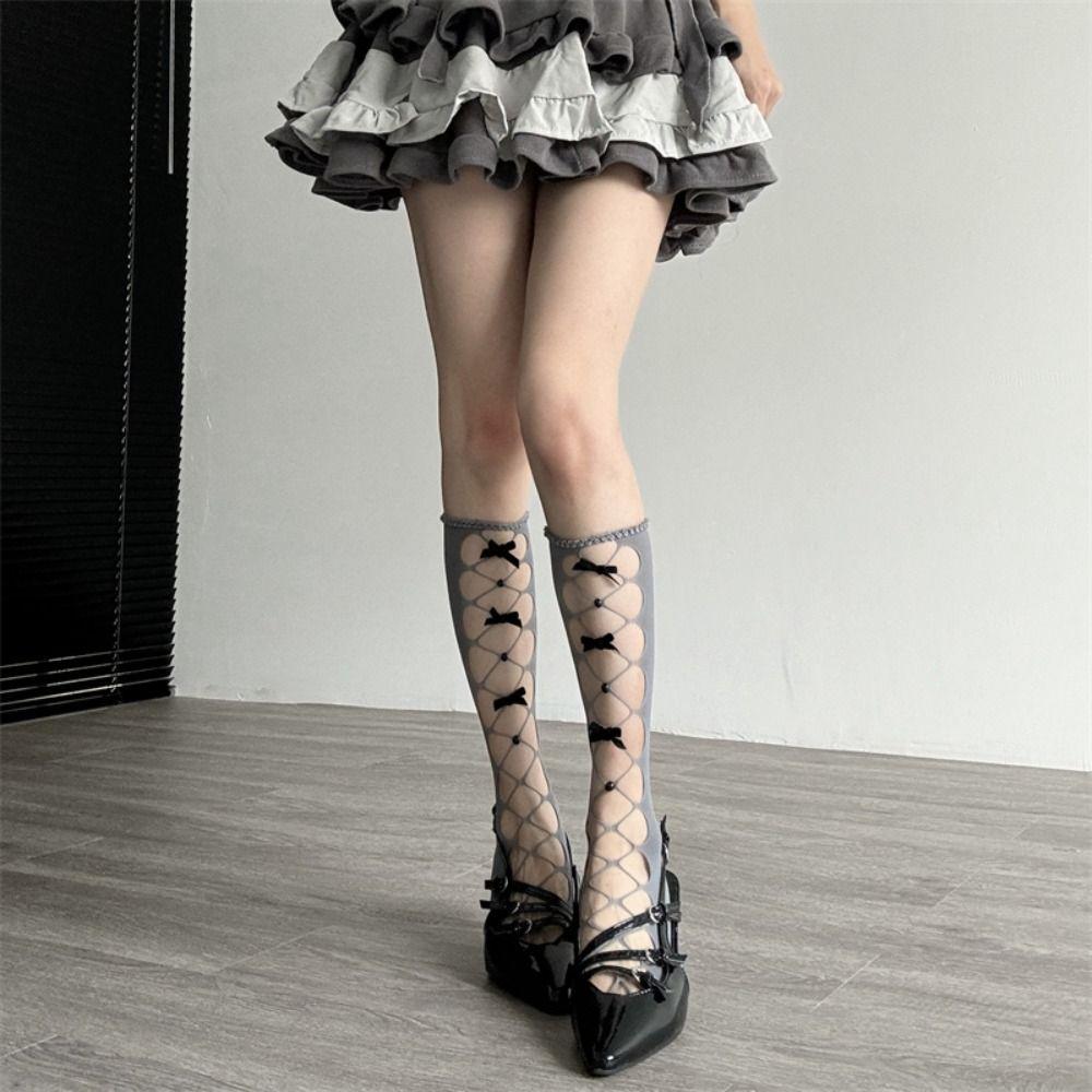 Hollow Out Fishnet Socks Thin Fabric Bow Socks New Net Stockings Girls Women