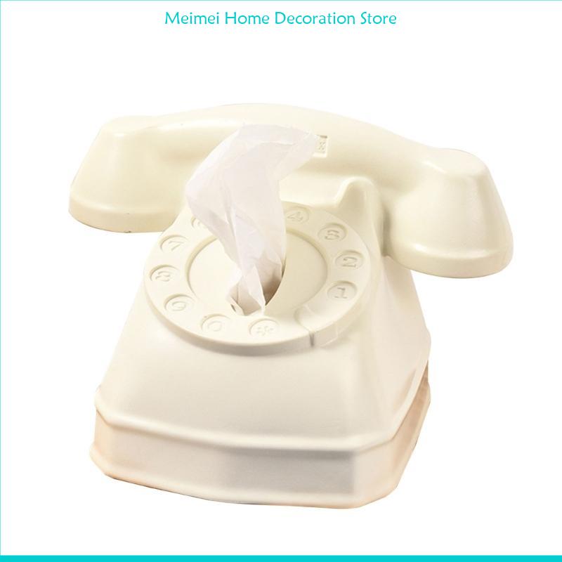 Unique Telephone Model Tissue Box PVC Craft Paper Case for Home and Office Use