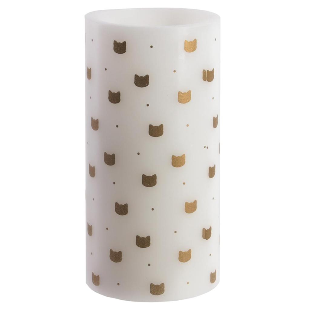 Les Trésors De Lily [Q5406] - Bougie LED 'Chats' blanc doré (cire véritable) - 15x7. 5 cm