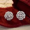 Graceful Flower Stud Earrings Women Engagement Accessories with Brilliant Zirconia Aesthetic Silver Color Wedding Jewelry