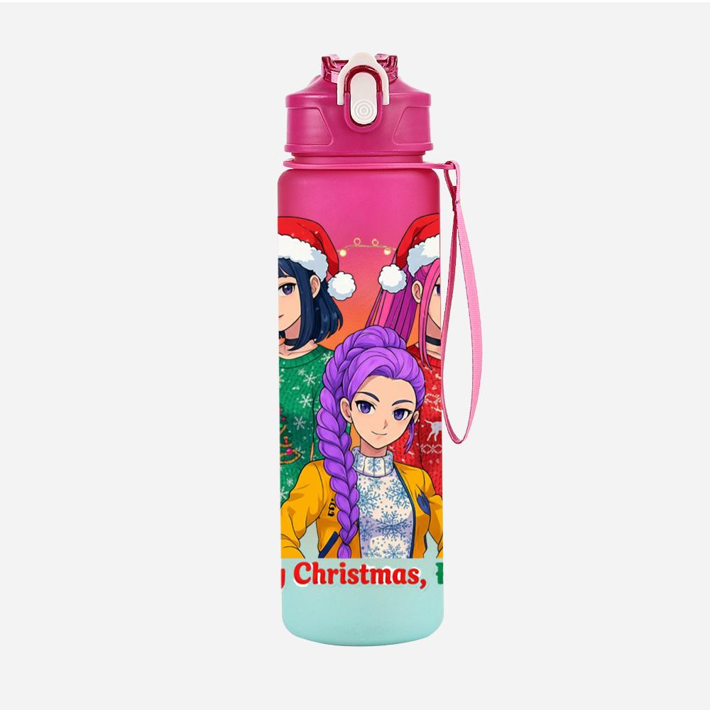 Cartoon Weihnachten K-Pop Dämonenjäger Bedruckte 750 ml Wasserflasche Große Kapazität Trinkbecher Tragbar Outdoor Sport Wasserbecher Kinder Kind Geschenk