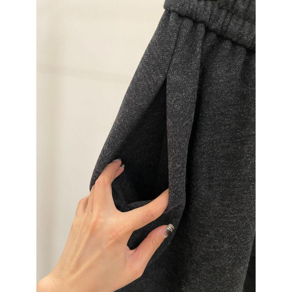 Korean High-Waisted Pleated Tulip Wool Skirt - Women's Elegant Grey A-Line Autumn/Winter Arrival