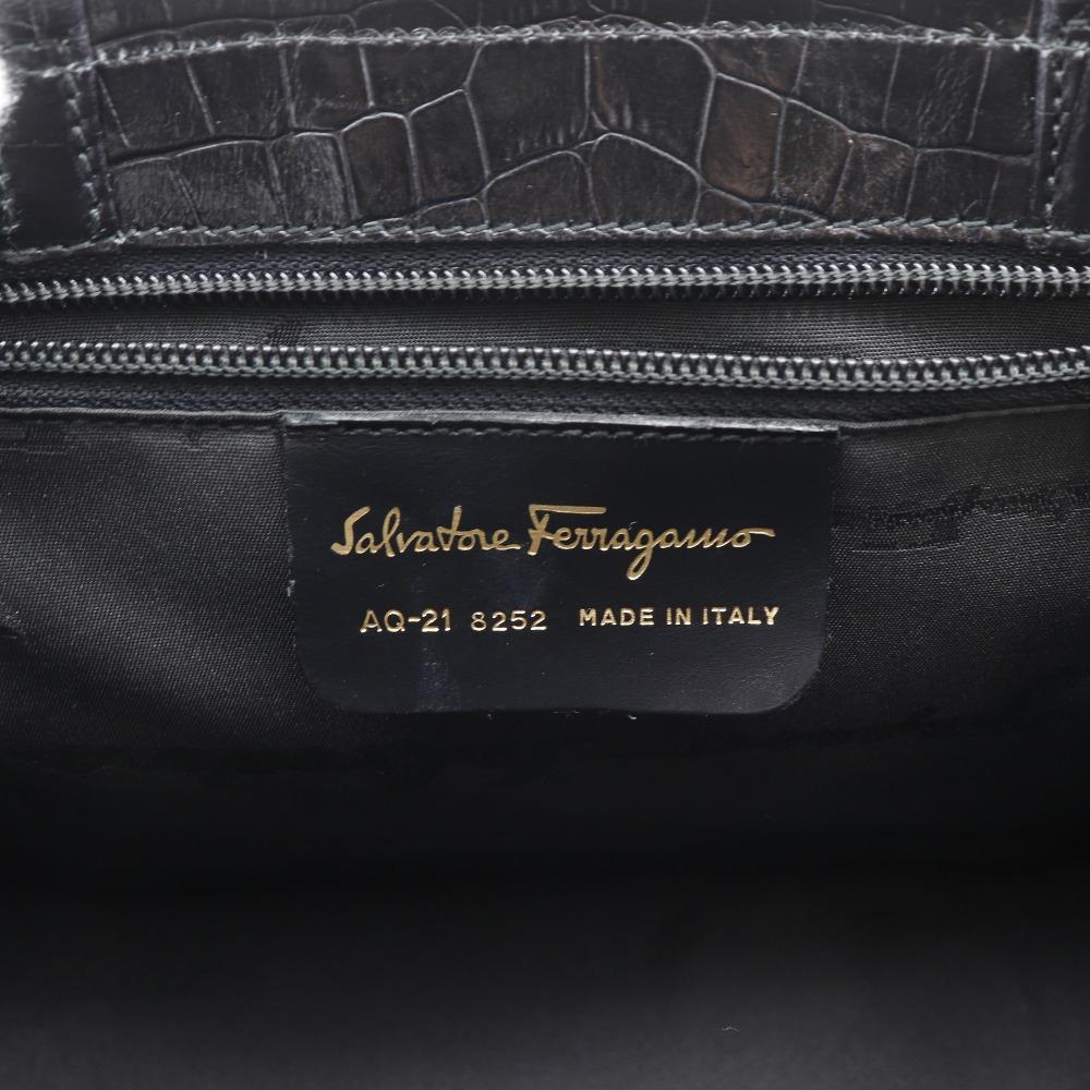 Salvatore Ferragamo Vala Handbag AQ-21 8252 2WAYShoulder Black/gold Embossed Leather Women Used