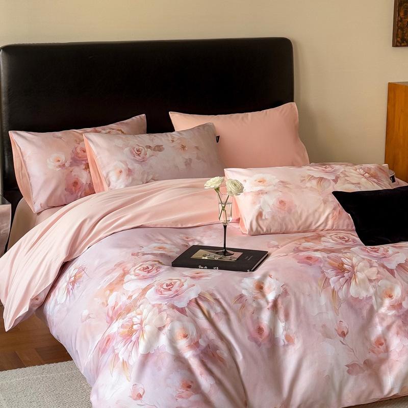 French Pastoral Oil Painting Style 100S Pure Cotton Satin Long-Staple Cotton Four-Piece Digital Printing Bedding