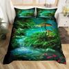 Funda nórdica de bosque de hadas y setas, juego de cama de planta de hongo de dibujos animados liliputiense mágico, funda de edredón de poliéster de jardín de fantasía
