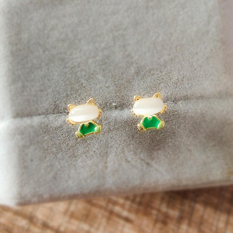 

Серьги-пусеты из серебра 925 пробы в виде мини-котенка, кролика, кошачьего глаза – Женский модный нишевый дизайн 925 Silver Needle