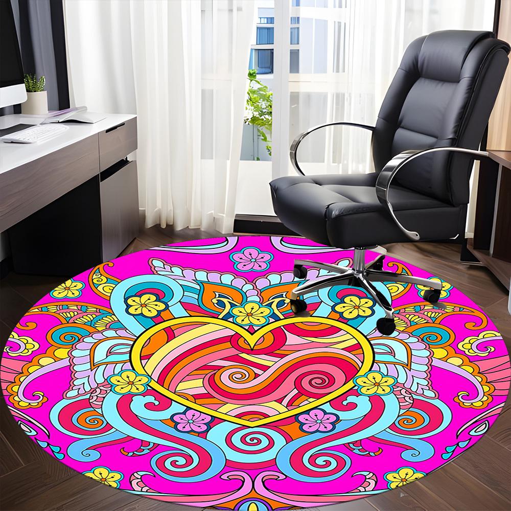 1PC Psychedelic Heart Office Round Rug, Non Slip, Soft and Durable Office Rug for Interior Decoration, Perfect for Office