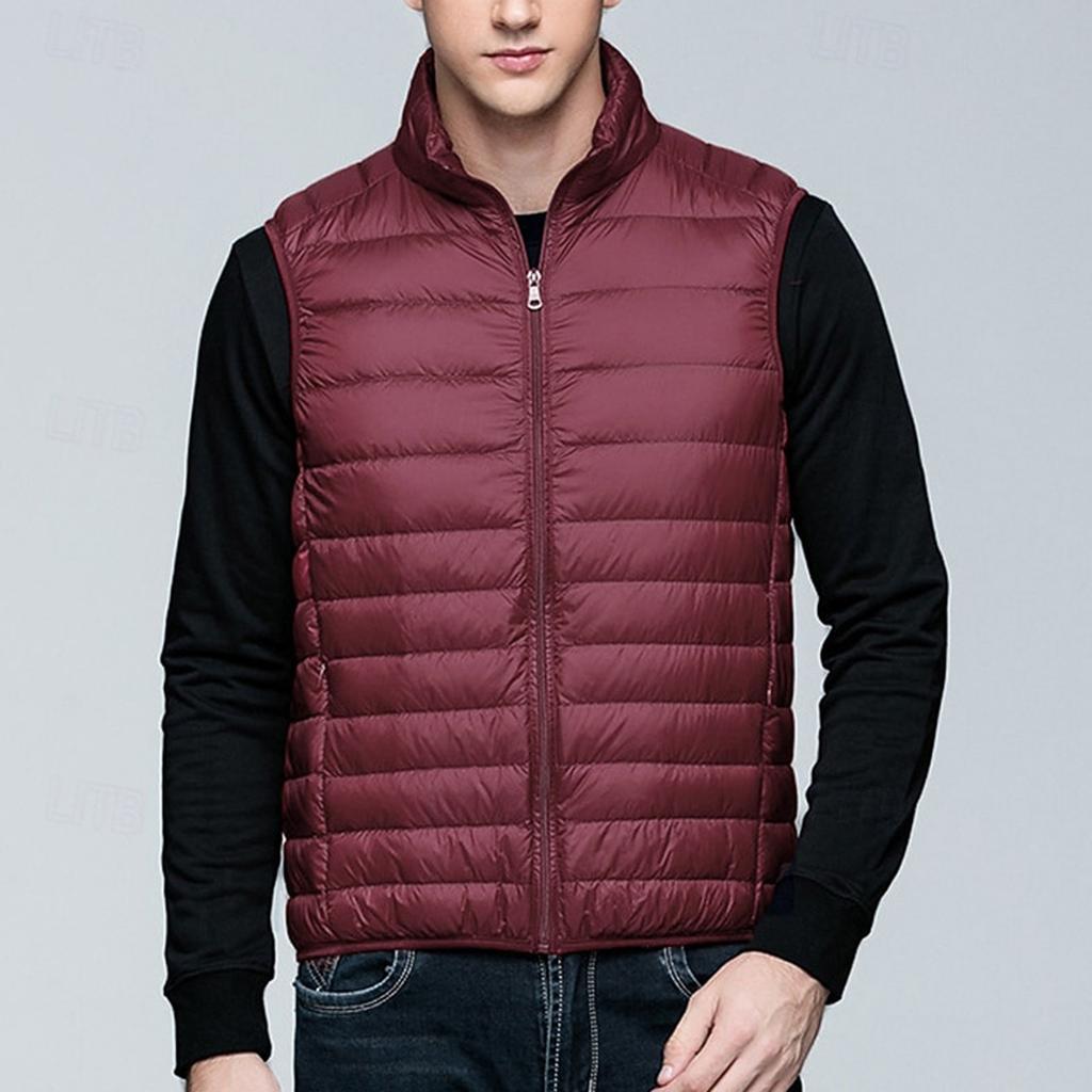 Men's Casual Solid Color Zipper Vest Stand Collar Sleeveless Warm Vest Jacket