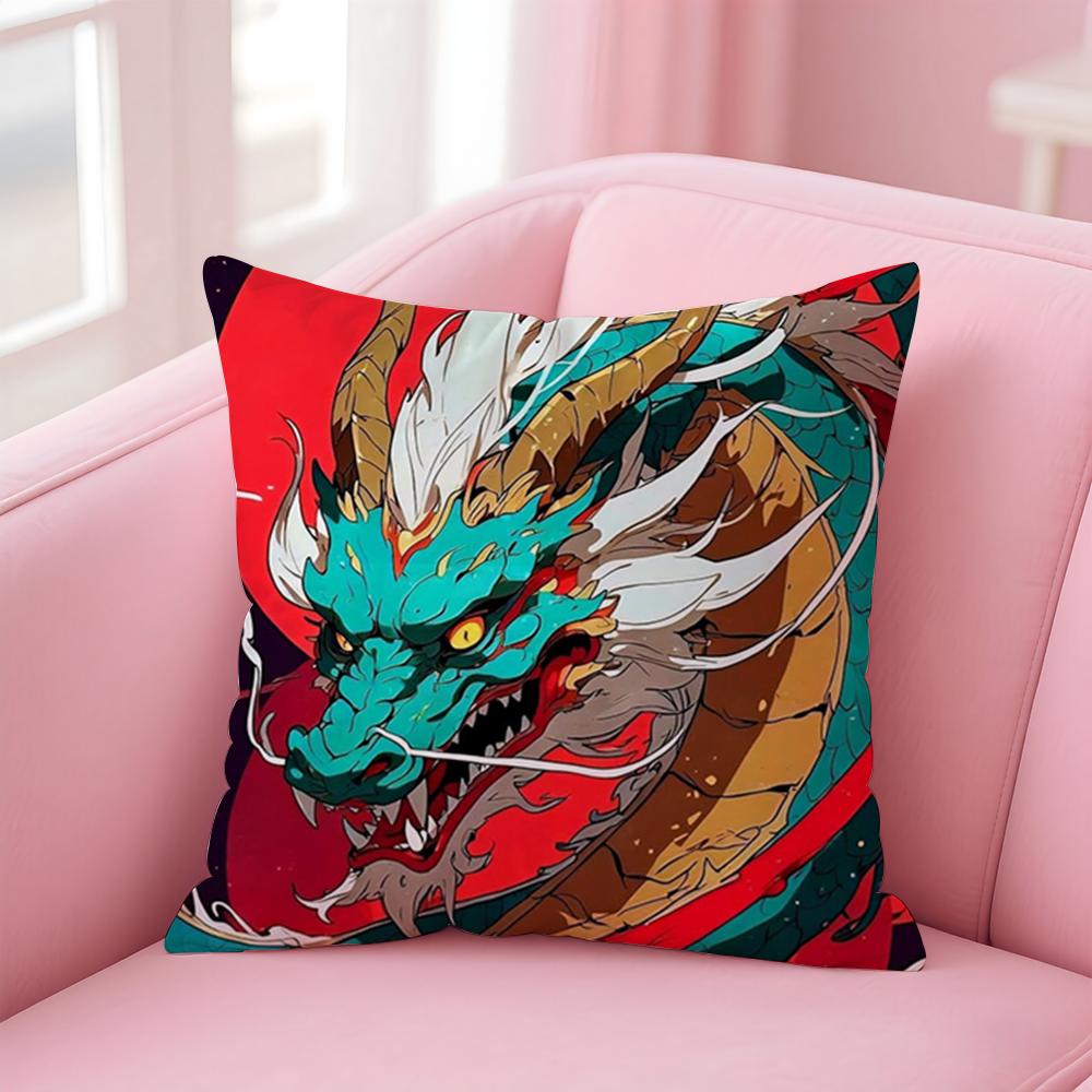 Mythology Traditional Japanese Dragon Cushion Cover Pillowcase Short Plush Invisible Zipper Room Sofa Cushion Cover