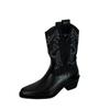 Cai Wenjing Zhang Yuxi V-mouth Western Cowboy Boots Women's 2025 Autumn New Retro Medium Boots