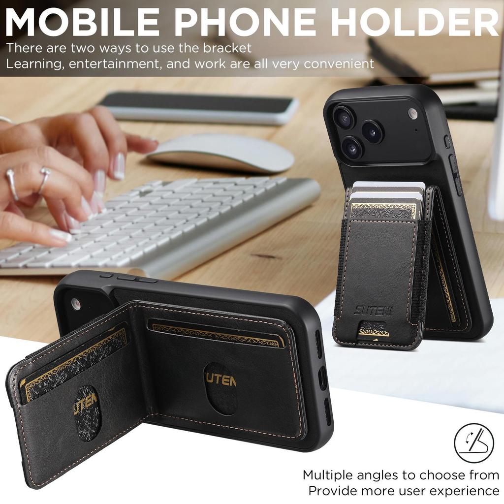 Universal Leather Phone Case with Card Holder & Stand - Compatible with Apple 17ProMax, Google 10ProXL, Samsung Models