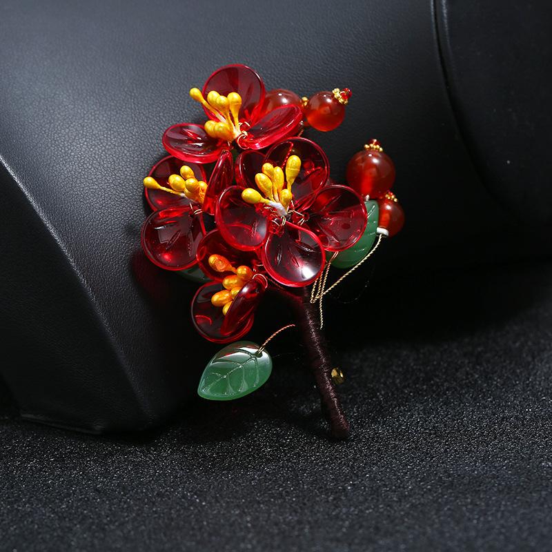 Handmade Glazed Agate Flower Brooch Retro Celebrity Temperament High-end Brooch Pin Antique Elegant Coat Accessories