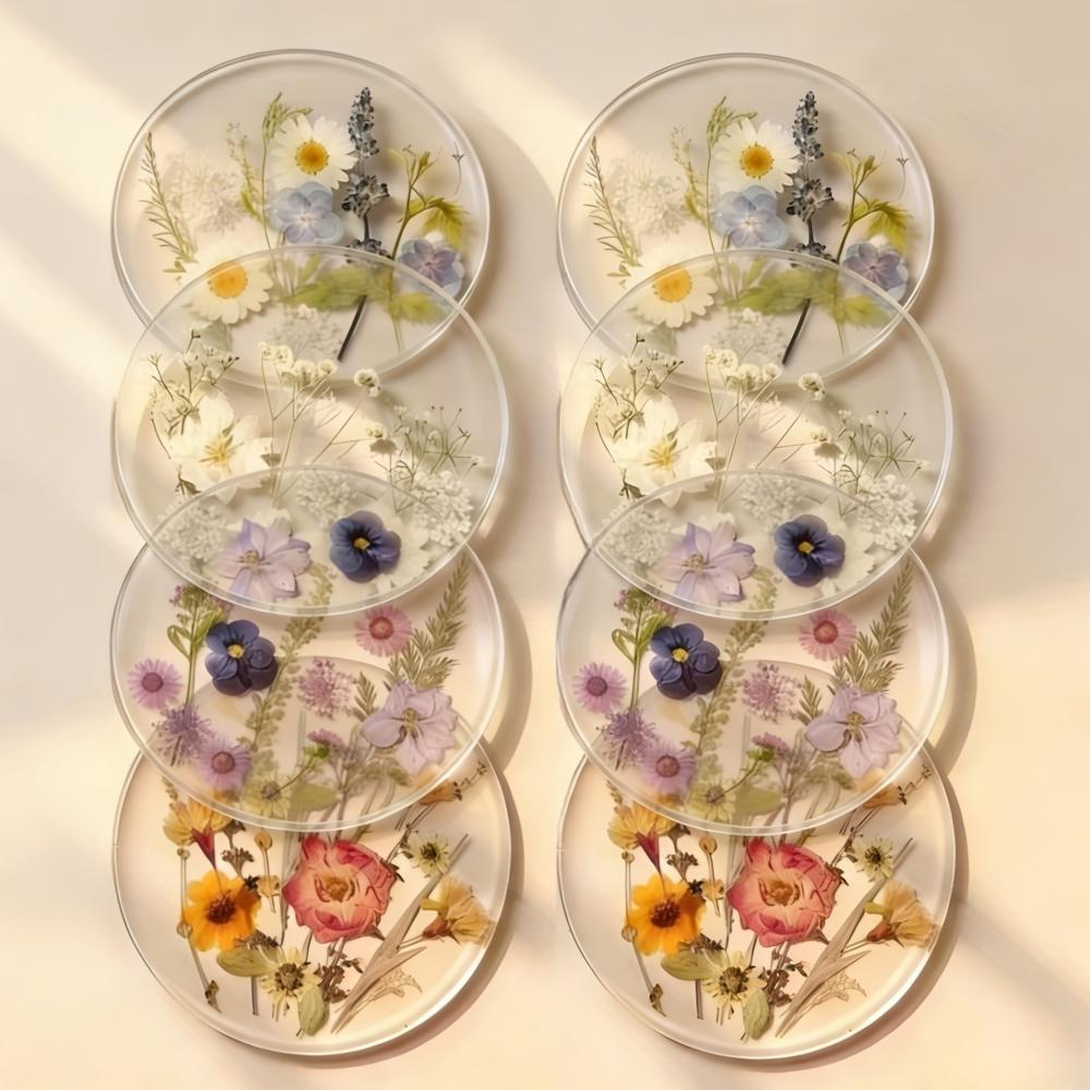 1/8pc 2D Flat Acrylic Coaster Colorful Printed for Wedding Birthday Mother's Day Gift Table Decor Wildflower Pattern Vase Holder