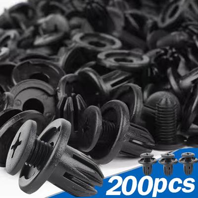 200pcs 8mm Diameter 8mm Black Vehicle Car Bumper Door Panel Fender Liner Clips Retainer Plastic Auto Fasteners Rivets Clips