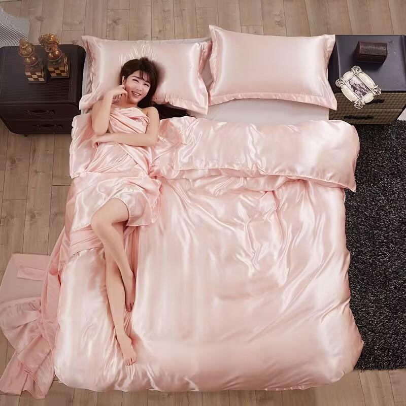 

4pcs Luxury Mulberry Silky Bedding Set Silky Bed Sheet Set Duvet Pillowcase High-end Home Textiles Solid Color Bed Cover Sets 150x200cm 4 pcs set