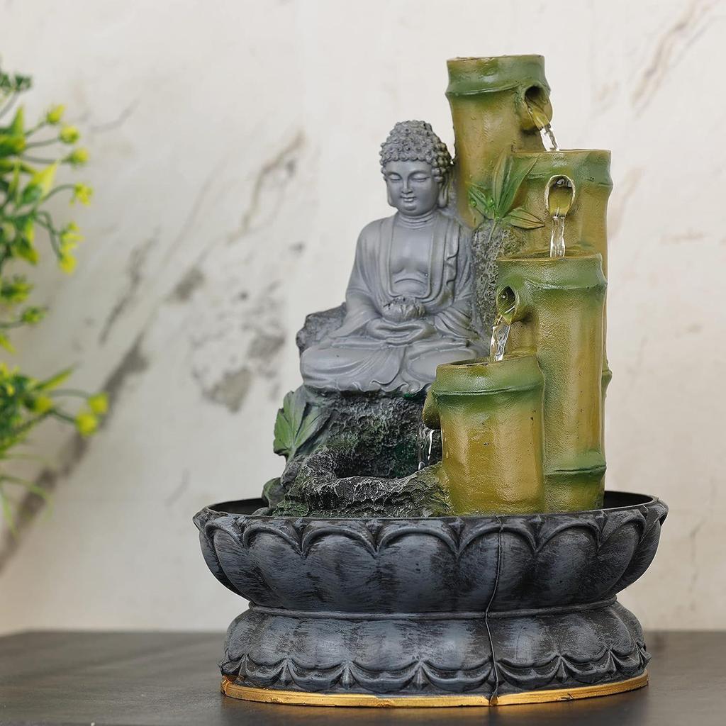 Polyresin Table Top Indoor Outdoor Water Fall Fountain with LED Lights Home Decor Decoration Gift Gifting Items