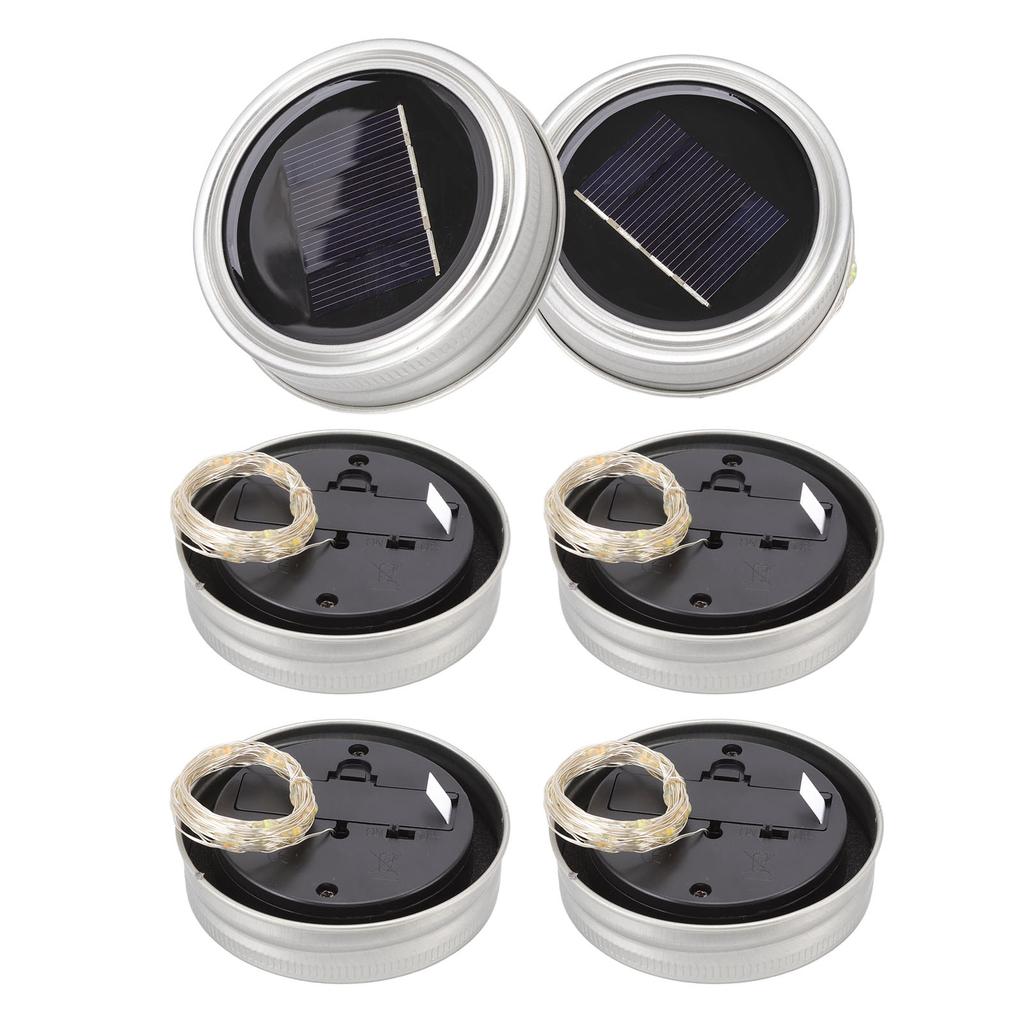 6 Stück Solar-Gläserdeckel Warm 20 LEDs Wasserdicht Dekorativ Tisch-Lichterketten-Deckel für Terrasse Hof Garten Hochzeit