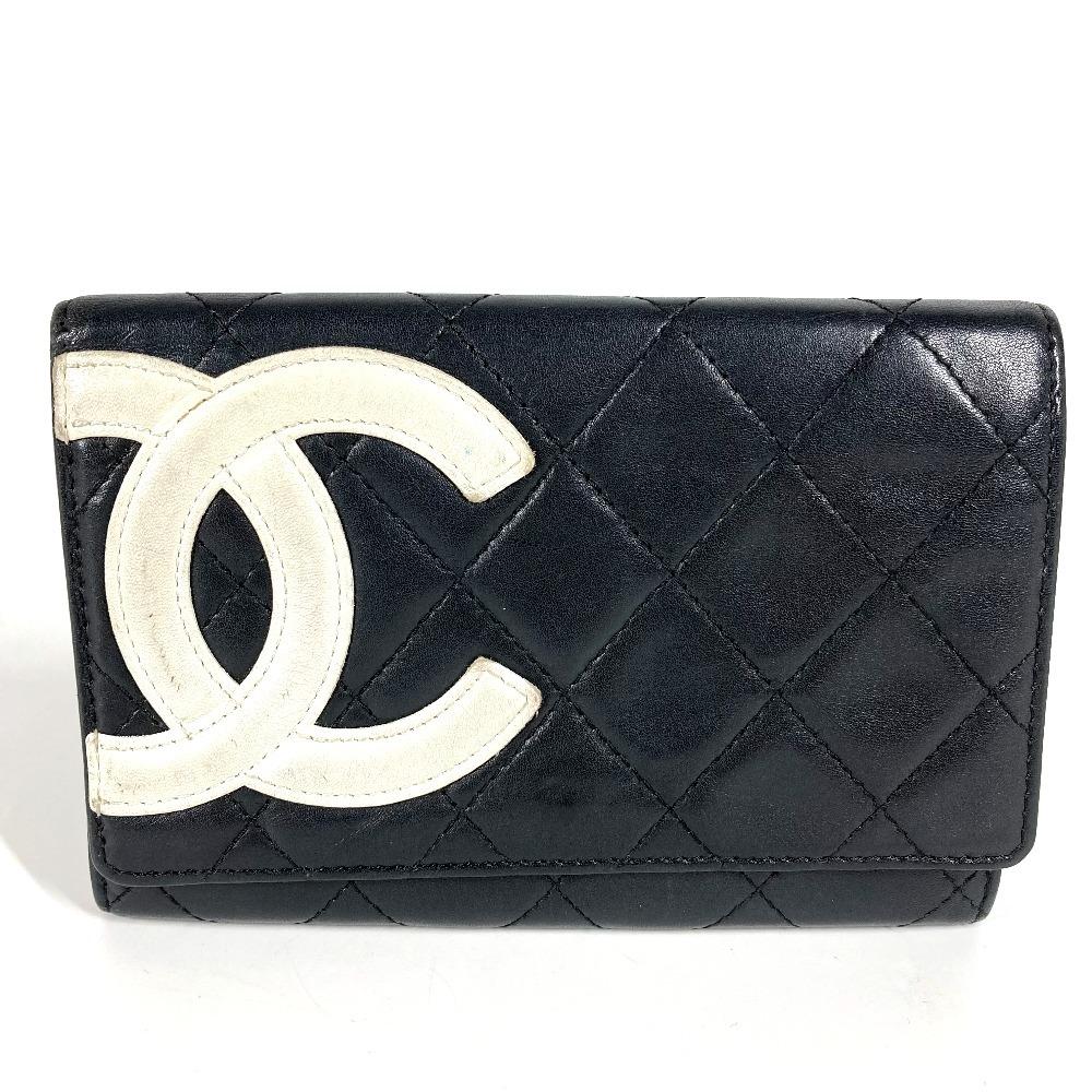 Chanel Cambon Line CC CC Mark Logo Compact Folded Wallet Leather Black/White