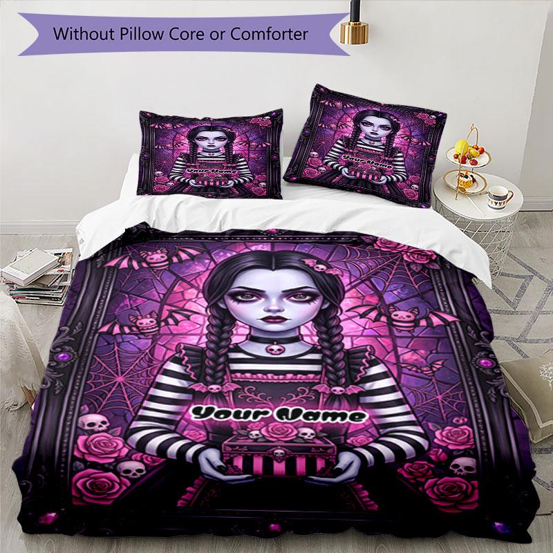 3PC Custom Name Gothic Fantasy Portrait Bedding Set Printed Bedding Set Duvet Cover Closure Includes 1 Duvet Cover & 2 Pillowcases for All Seasons Bed