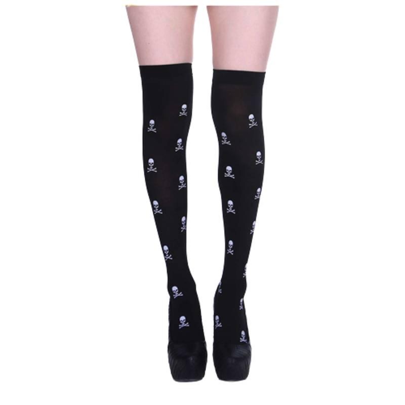 Skeleton Halloween Silk Stockings Woman Black Knee High Socks Ghost Props House