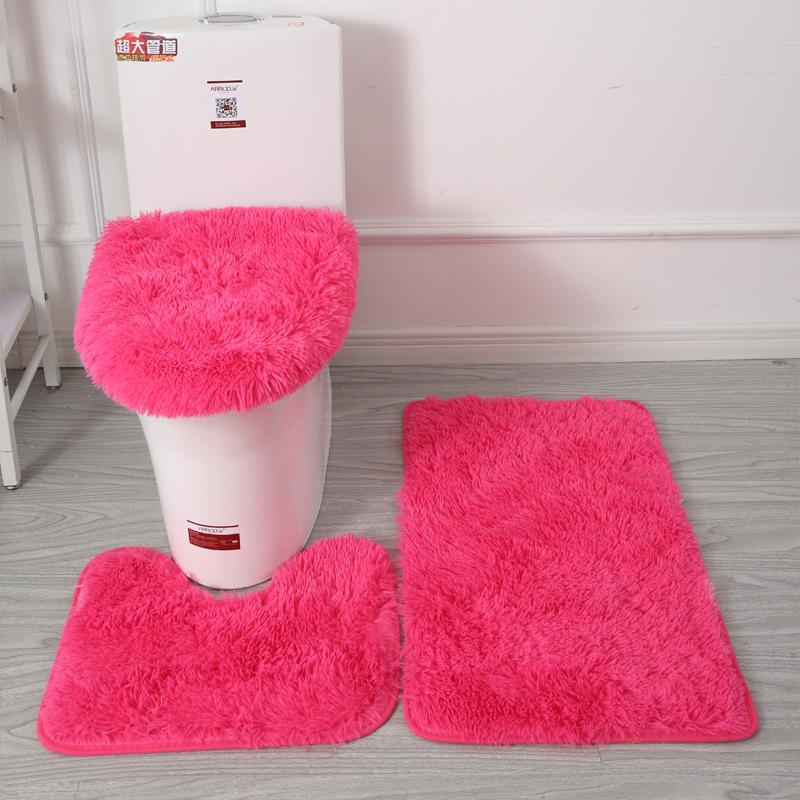 Inyahome 3pcs/set Plush Bathroom Bath Mats Set Anti Slip Toilet Rug and Toilet Lid Cover Soft Fluff Shower Carpet Floor Bath Mat