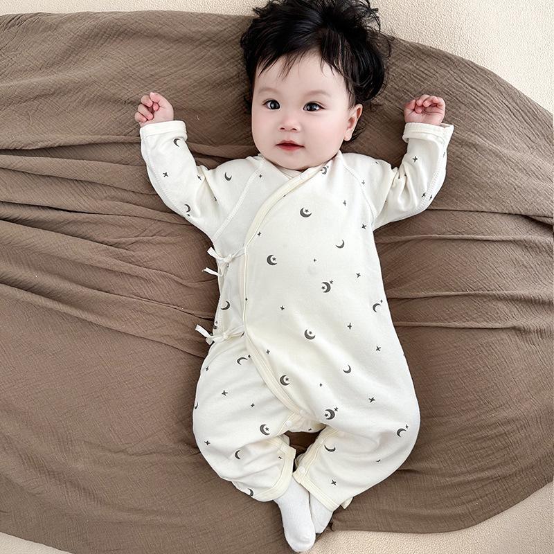 Pure Cotton Long Sleeve Baby Romper with Double Layer Belly Protection - Spring/Autumn Butterfly Harem Suit for Newborns