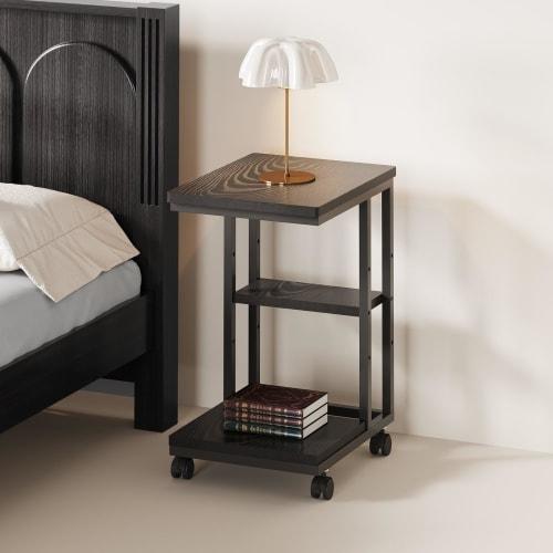 YeTom Side Table with Casters, U-Shaped Sofa Table, Bedside Table, Movable Nightstand with Adjustable Laminate, 40cm Wide x 29.5cm Deep x 51.9cm High