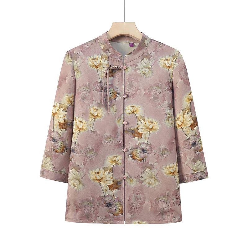 

Elderly Women s Chinese Style 2025 Summer Shirt: Stylish Three-Quarter Sleeve with Stand-Up Collar 5XL (135-150 jin) рожевий