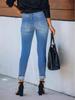 European and American Blue Ripped Skinny Pencil Jeans - In Stock