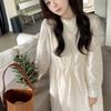 Women's Fleece-Lined Lace Trim High Neck Dress - Autumn/Winter Style, High Waist Slimming Base Layer, French Long Dress