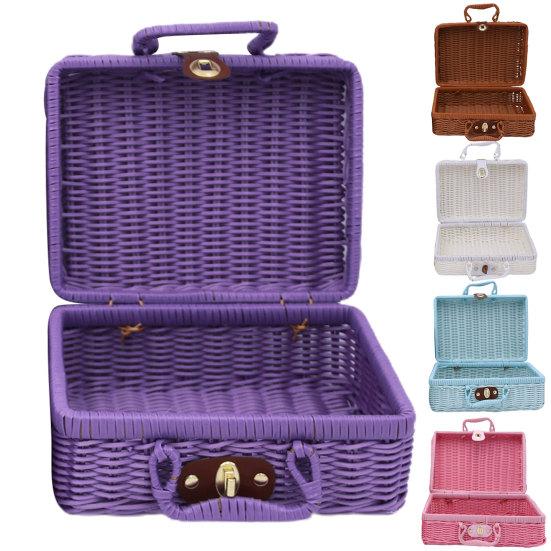 Storage Case Handmade Weaving Mini Suitcase Rattan Photo Props Cosmetic Luggage Basket Holder for Travel