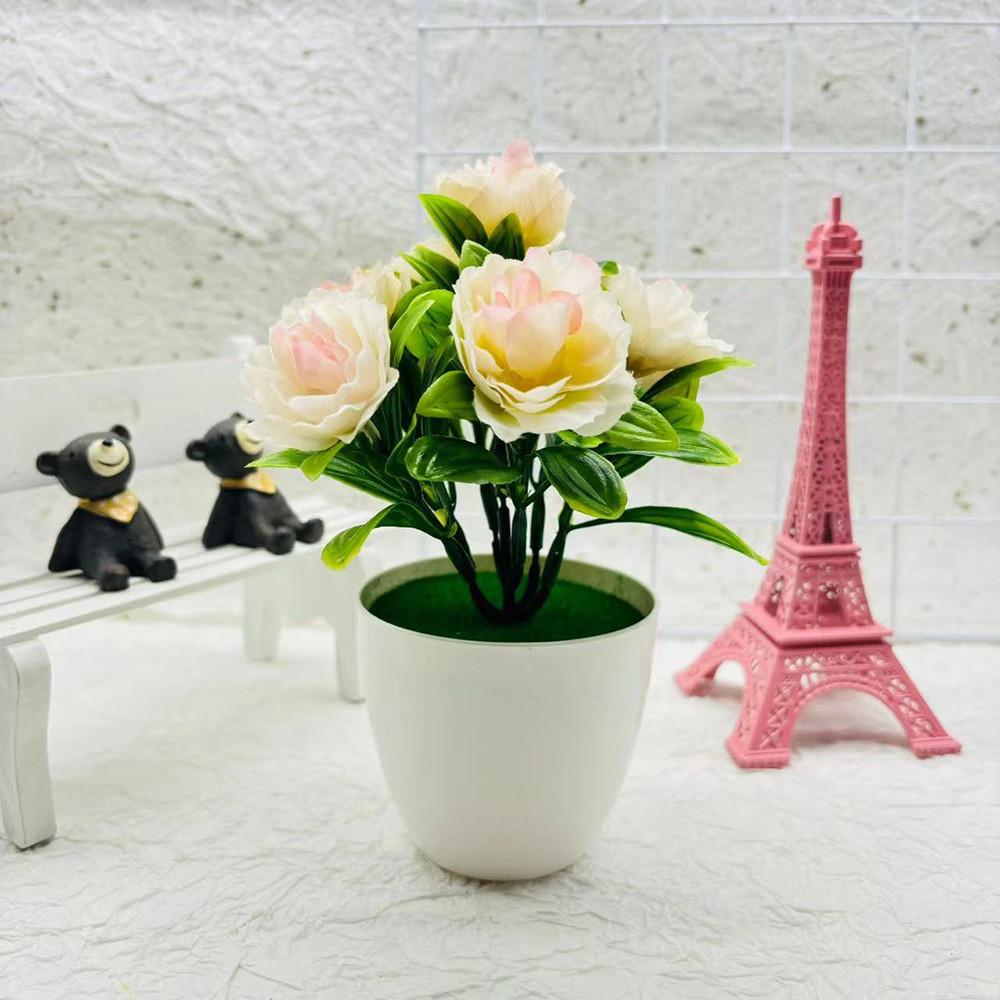 Peony Rose Artificial Flower Arrangement With Plastic And Silk For Indoor Decoration
