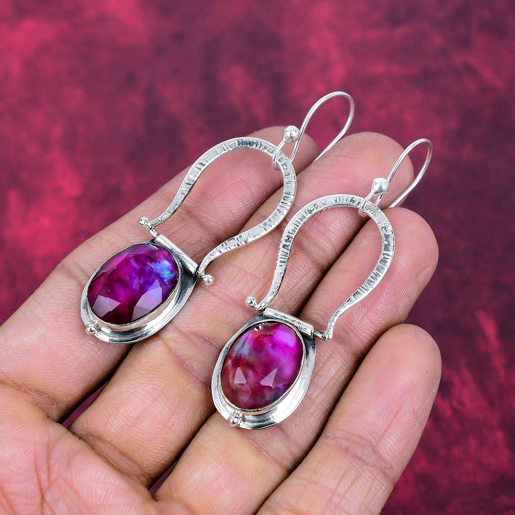 Ammolite Earring Gemstone Handmade Jewelry, 925 Solid Sterling Silver Earrings Gift For Wife Jewelry