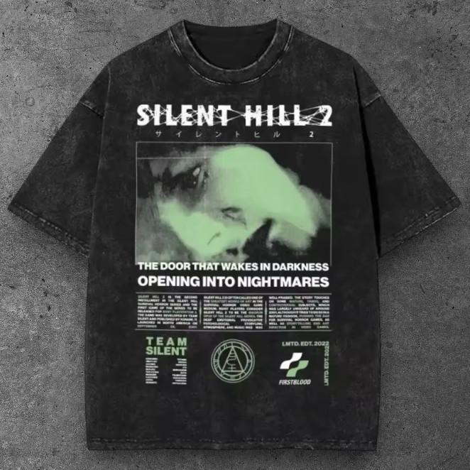 Mens Dark Horror Game Oversized T Shirt Washed Black Grunge Streetwear S-2XL S разноцветный