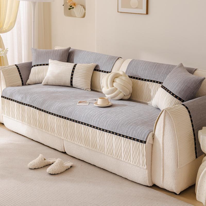 French Straight Sofa Cushion, Universal In All Seasons, Cream Wind Sofa Seat Cushion, Fixed Non-Slip Light Luxury, High-End Sofa Cushion