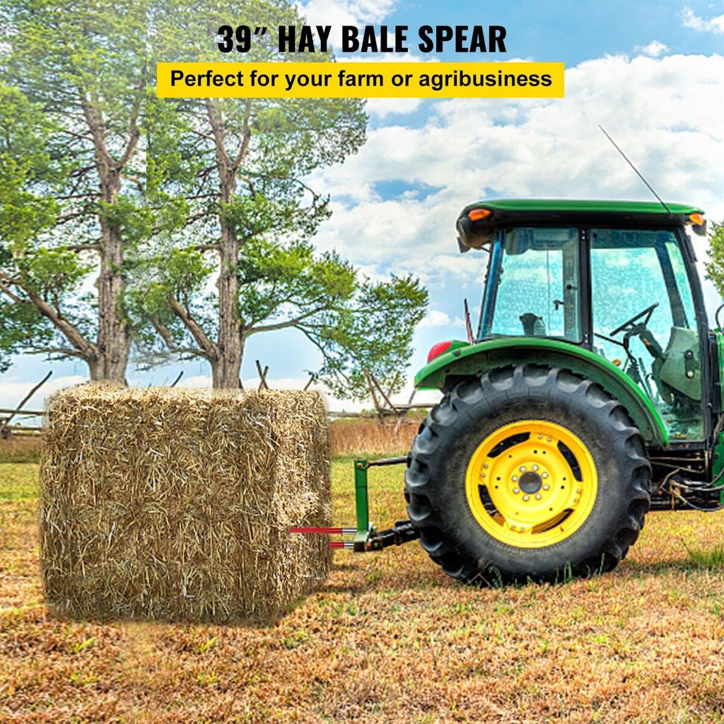 Pair Hay Spear 39" Bale Spear 3000 lbs Capacity, Bale Spike Quick Attach Square Hay Bale Spears 1 3/4", Red Coated Bale Forks, Bale Hay Spike with Hex