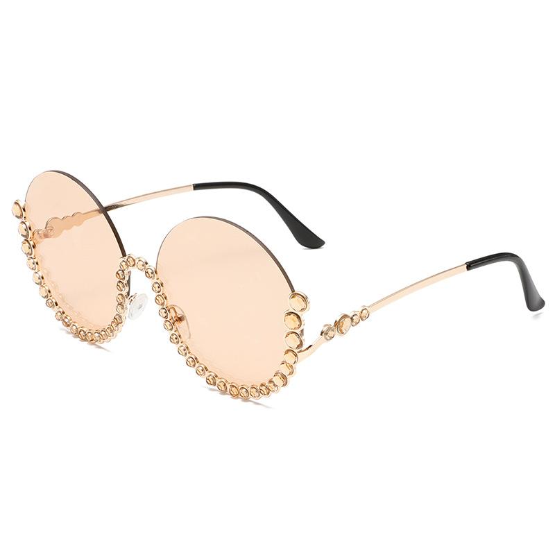 

Солнцезащитные очки в круглой оправе с бриллиантами, металлические очки, полуоправа с отделкой, тенденция к похудению среди женщин