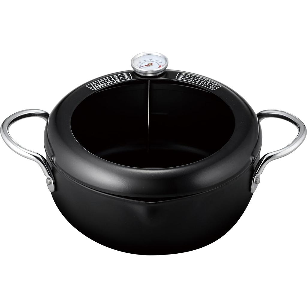 Wahei Freiz Iron Deep with Induction Gas Oil-Splash-Resistant Fryer, 22cm, Thermometer, Compatible, Compatible, Two-Handed Operation, RB-2766