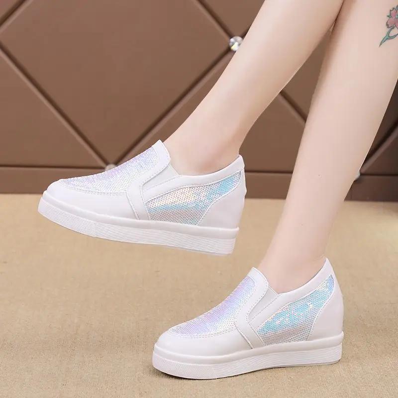High On Platform Sequins Shoes for Women Y2k Fashion Cheap 39 Walking Vulcanized Shoe Stylish New In Aesthetic Woman Footwear