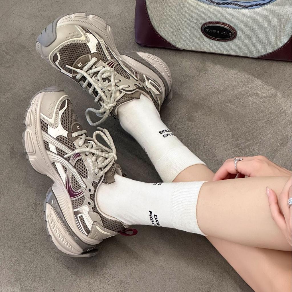 Leather platform mesh dad shoes girl 2025 autumn new Korean version retro German training shoes casual breathable sports shoes