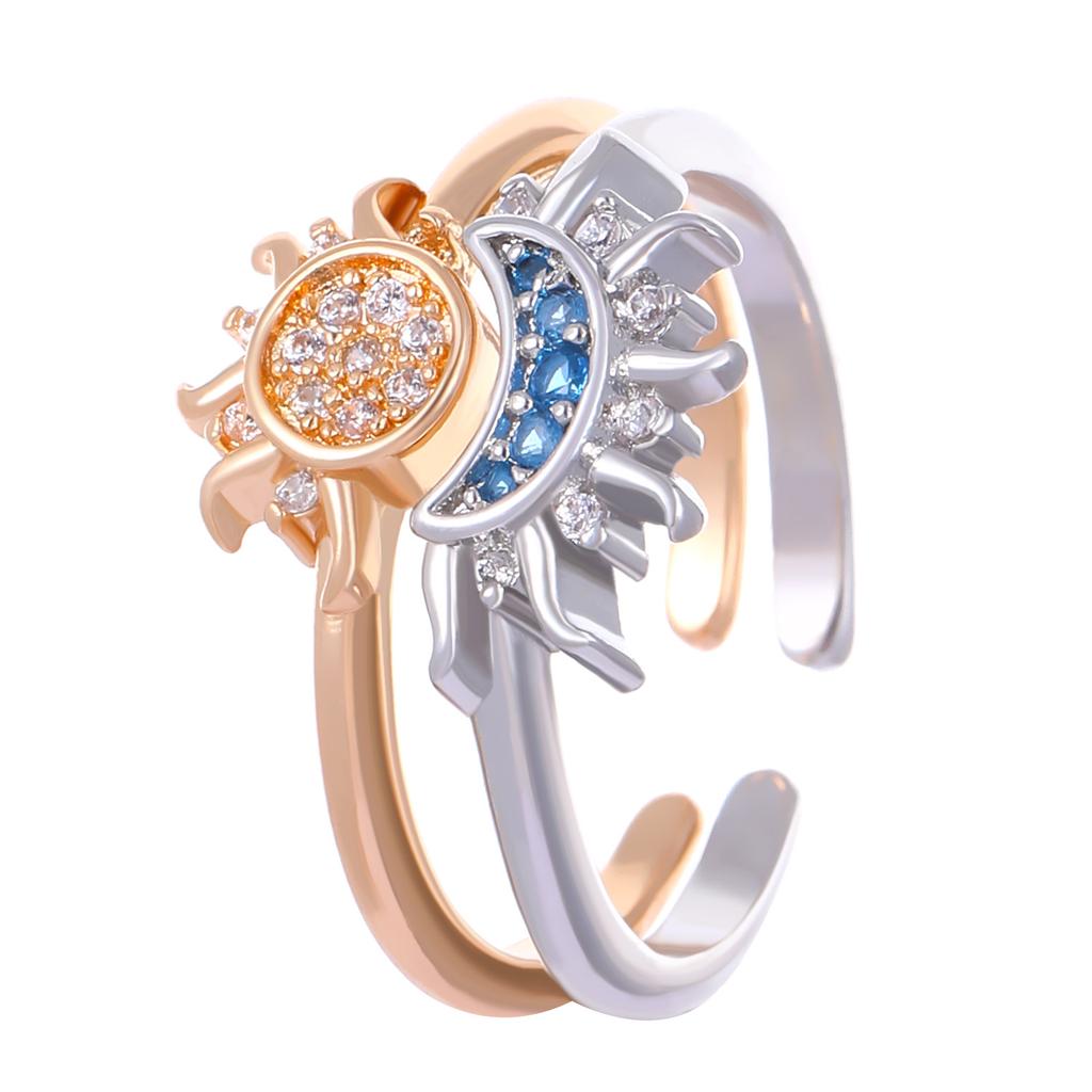 New product personality, simple design sense, sun and moon, new diamond-encrusted sun and moon couple ring ring
