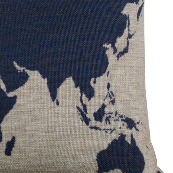 

Linen Dark Blue World Map Decorative Cushion Cover Pillow Case